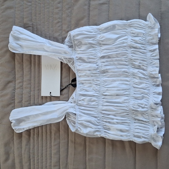 Zara White Ruched Crop Top Sz XS Nwt - Picture 7 of 13